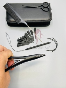 Juego de herramientas para extensiones de cabello de acero inoxidable negro mate de alta calidad con logotipo personalizado: alicates, tijeras, pinzas y peine de cola de rata - Product Image 3