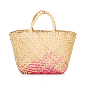 Casual shopping bag customized color pink seagrass basket bag sustainable garden seagrass bag