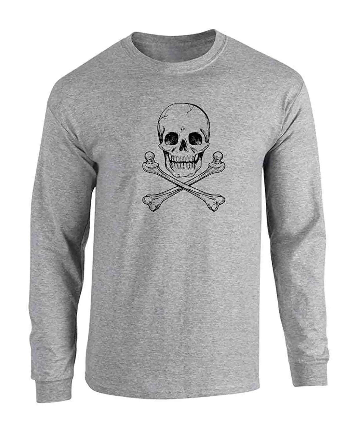 Skull and Cross Bones Classic Horror Halloween Full Long Sleeve Tee T-Shirt