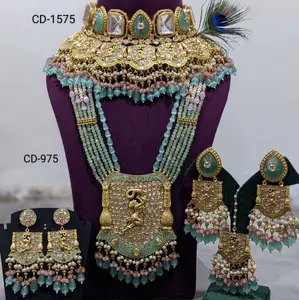 Kundan tradicional tesouros glimmering, conjunto de joias de moda de alta qualidade, contas de latão, conjunto de noiva dourado antigo para mulheres