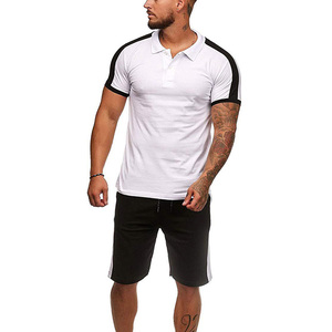 ชุดกีฬาแขนสั้นคุณภาพสูงลายทางสำหรับผู้ชาย,ชุดวอร์มเสื้อยืดกางเกงขาสั้นสำหรับฤดูร้อน - Product Image 2