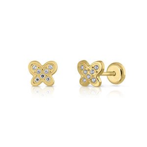 Pendientes de moda de oro sólido 9K para mujer y niño, 10k-14k-18k, mariposa, CZ, tornillo de Clip para oreja, hechos en España - Product Image 2