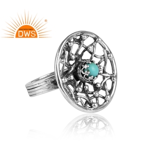 Oxidized 925 Sterling Silver Natural Arizona <b>Turquoise</b> Gemstone Filigree Design Stackable Wedding <b>Ring</b> for Certified Trendy - Product Image 3