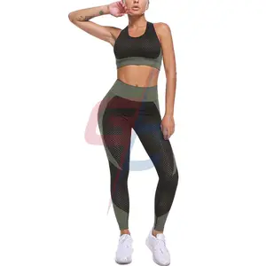 2 Piece Tracksuit Workout Outfits - Seamless High Waist Leggings and Long Sleeve Crop Top Yoga Activewear Set Supplier