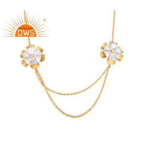 Collar de flores con doble cadena, joyería de fabricante, conjunto de circón blanco, chapado en oro, plata de ley, proveedor de joyería - Product Image 1