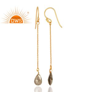 ต่างหูเงินแท้ประดับพลอยไพไรต์ธรรมชาติทรงยาว รุ่นขายดีประจำปี 2026 สำหรับผู้หญิง จากผู้ผลิตเครื่องประดับ - Product Image 3