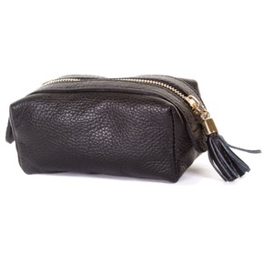 Bolsa de cosméticos de cuero genuino, logotipo personalizado, Color negro, cremallera, gran oferta - Product Image 1