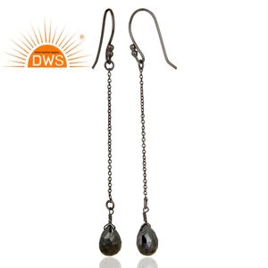 Pyrite Gemstone <b>Earrings</b> Designer Jewelry Black Rhodium Plated Solid <b>Silver</b> 925 <b>Chain</b> Drop <b>Earrings</b> Manufacturer - Product Image 2