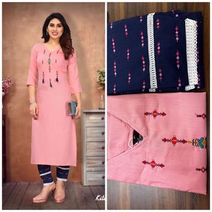 Kurti Pant Tesla Rayon สำหรับงานปัก,Top ผ้า Pent ผ้าทอทำจากผ้าฝ้ายพิมพ์ลายฟอยล์และลูกไม้สำหรับงานสตรี - Product Image 4