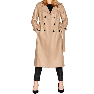 Hot Selling Women Leather Trench Coat Slim Fit Motorcycle Genuine Leather Long Coat For Winter Season