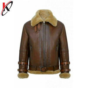 พรีเมี่ยมที่มีคุณภาพสีน้ำตาลผู้ชายแจ็คเก็ตหนังจริงปกเสื้อขนสัตว์ - Product Image 3