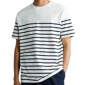 Kaus Logo Kustom Grosir Kaus Pria Merek Kelas Berat Bergaris 200 Gsm Kualitas Tinggi 100% Katun Jumlah Besar Kaus Pria Streetwear