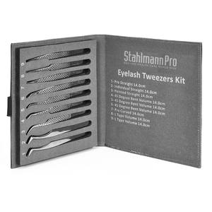 Pinzas de cejas profesionales de alta calidad, acero inoxidable con agarre de diamante, juego de 9 piezas - Product Image 1