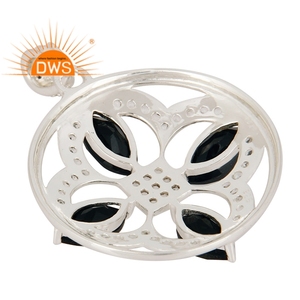 Genuine Black Onyx Gemstone Pave Set Topaz Pendant Designer 925 Silver Women's Pendant Jewelry Wholesale - Product Image 3