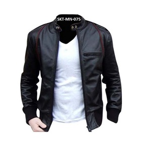 Chaqueta de motorista Unisex, de cuero negro, con cremallera, disponible en todos los colores de cuero, hecha en Pakistán - Product Image 1