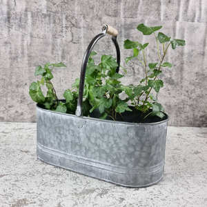 Panier de plantation en métal ovale galvanisé avec poignée de transport, rustique, pour l'intérieur et l'extérieur, pour herbes et fleurs, vente en gros - Product Image 4