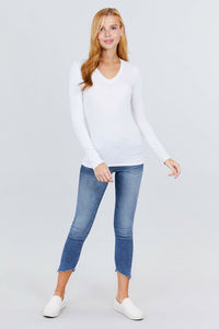 Soft Colors Women t Shirts V Neck Long Sleeves with High Quality <b>Material</b> and Custom Printing Methods - Product Image 2