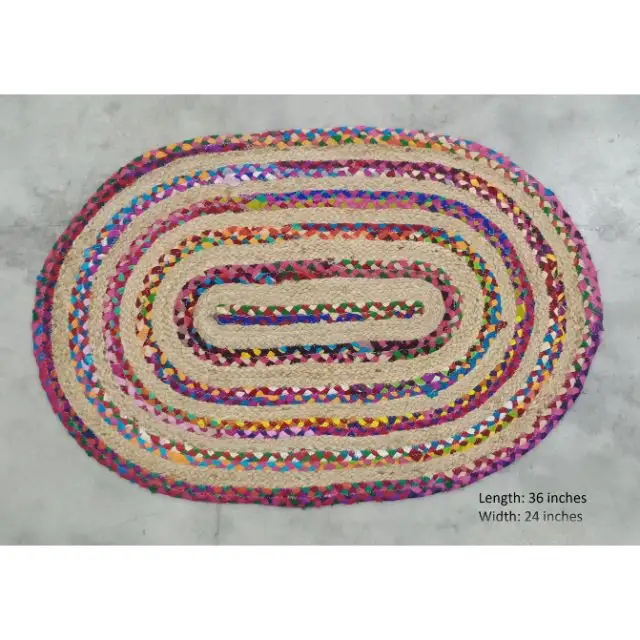 Indische hand gefertigte Teppiche Ovale Form Hand geflochtene böhmische reversible bunte Baumwolle Mehrfarbige Matte Jute Teppich, Lappen Boden teppich