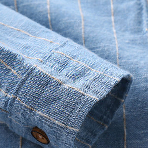 Camisa de Vestir para Niños y Niñas de 1 a 12 Años, 100% Algodón, a Rayas, Manga Larga, Cuello Alto, Casual, Transpirable y Ecológica - Product Image 4