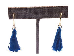 Pendientes de Borla con Hilo de Seda Azul, Chapados en Oro, Plata de Ley 925, Fornituras de Joyería, Material de Plata 925 - Product Image 3