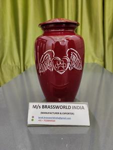 Rouge en aluminium avec bande florale blanche peinte à la main, fournitures d'enterrement d'urne humaine cuivworld inde - Product Image 6