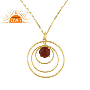 Collier pendentif en pierre précieuse d'onyx rouge naturel, argent 925 plaqué or jaune, fournisseur de bijoux indiens - Product Image 1