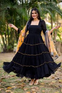 Magnifique robe en Fleur de georgita, longue jupe Type Kurti, pour femme, imprimés colorés, 2 couleurs contrastées - Product Image 4