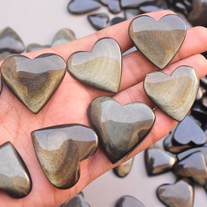 Corazón de obsidiana dorado, cabujones de gemas sueltas de obsidiana dorada, venta al por mayor - Product Image 1