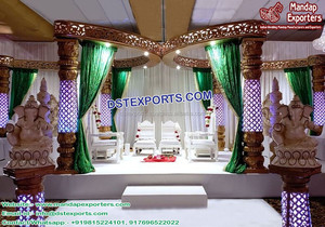 Dernières décorations de mariage traditionnelles indiennes Cérémonie hindoue Fibre Mandap Golden Mandala Setup Mariages Mariage Mandap Stage UK - Product Image 3
