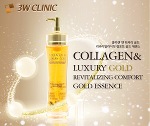 Cosmétique coréenne 3W CLINIC Collagène & Or de Luxe Sérum Visage Revitalisant Liquide Confort Or 150ml pour Femmes Tous Types de Peau - Product Image 2