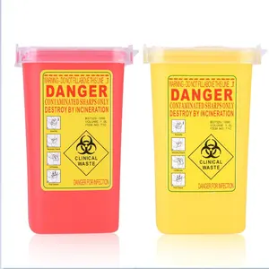 Wadah Sharps, Tato Plastik Tajam Wadah Pembuangan Biohazard Ukuran 1L Kotak Limbah, Tahan Tusukan (Kuning)