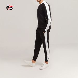 Chándal de algodón para hombre, forro polar, ajustado, diseño de tira lateral, diseño de marca personalizado, estampado de logotipo, cremallera, conjunto de chándal en blanco sólido - Product Image 2