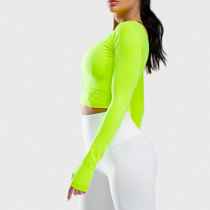 เสื้อยืดกีฬาโยคะฟิตเนสทรงสลิมของผู้หญิง,เสื้อยืดเนื้อนิ่มเปิดหลังครึ่งเดียว - Product Image 1