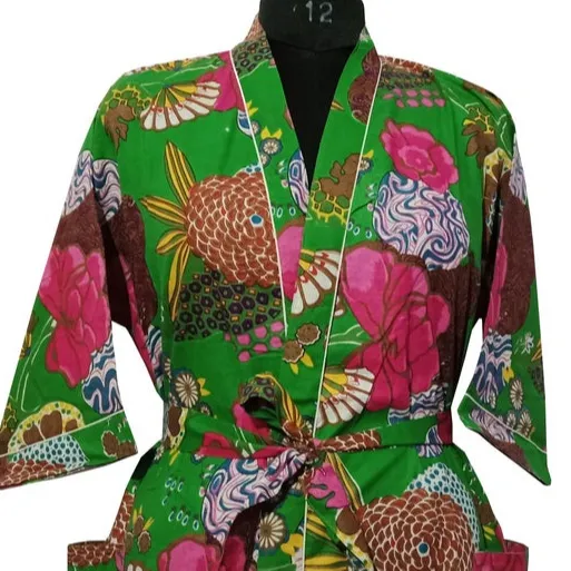 Women Robe Dressing Gown Plus Size Dress Indian Long Kimonos Robes Fruit Printed Nightwear Sexy Dresses For Women + Men