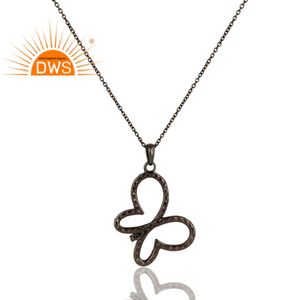 Black Rhodium Plated Silver Butterfly Shape Pendant <b>Necklace</b> Pave Set <b>Pink</b> Tourmaline <b>Necklace</b> Jewelry Wholesaler - Product Image 2