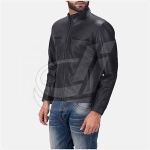 Chaqueta de cuero negro para motocicleta para hombre, chaqueta de cuero de oveja, acolchada - Product Image 5
