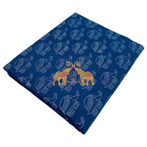 woven pure cotton block print indigo elephant fabric traditional Indian print