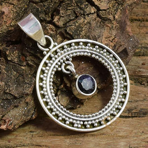 Colgante de Plata de Ley 925 con gema de zafiro azul Natural, joyería con forma redonda, para regalo de cumpleaños - Product Image 1