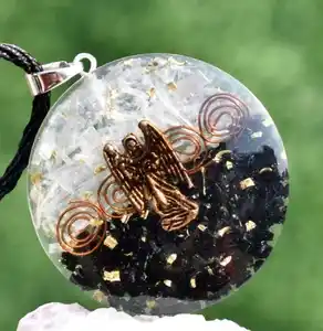Best Quality Black Tourmaline and Selenite Orgone Energy Pendant necklace For EMF Protection Wholesale Crystal Orgone Pendant