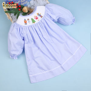 ชุดเดรสเด็กแบบสม็อค OEM ODM - BB1979 ชุดเดรสเด็กแบบสม็อคผ้าปิเก้สีฟ้าสำหรับคริสต์มาส แขนสั้นลำลองสำหรับฤดูร้อน ปักลายยาว ผ้าฝ้าย 100% - Product Image 3