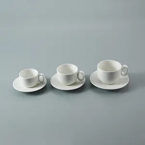 Grosir Set Cangkir Teh Kopi Espresso Keramik Penggunaan Restoran Hotel Kafe Putih Polos Elegan Murah dan Set Piring