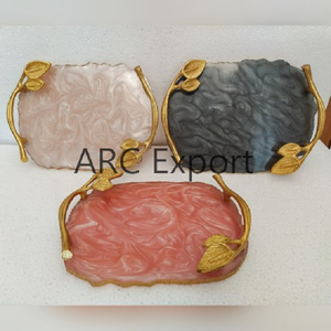 Bandejas para servir de acero inoxidable martillado con mango de ágata de artículos de plata de aluminio para bandejas de vajilla de Hotel al precio más barato - Product Image 6