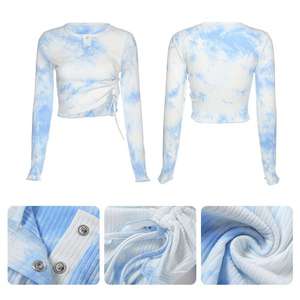 Femmes Casual Tie Dye Crop Tops Usine Directe De Gros Personnalisable Bleu & Blanc Motif Pas Cher Prix - Product Image 2
