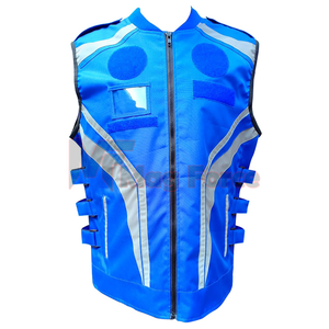 Gilet de sécurité bleu en polyester léger, réfléchissant et ignifuge, fabriqué en usine, avec étiquette privée et design personnalisé - Product Image 1