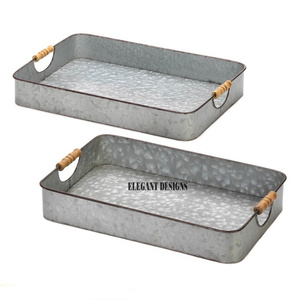 Rustic Vintage Galvanized Serving Tray Inexpensive Table Ware Iron Serving Platter Customized Shape Best Galvanized Serving Dish - Product Image 4