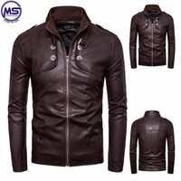 Chaqueta de Cuero para Hombre, Estilo Casual, Invierno, Tallas Grandes, Transpirable, con Cuello Alto Bordado, Cierre de Cremallera, Diseño Desgastado, Estilo Vintage
