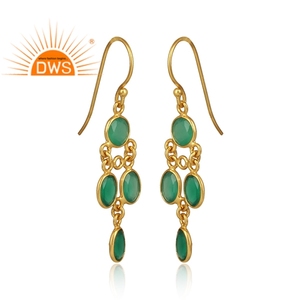 Pendientes de plata de ley 925 con gema de ónix verde Natural, joyería colgante para mujeres - Product Image 3