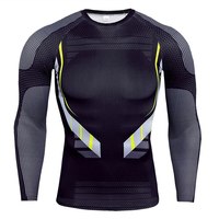 Haut de compression à manches longues pour homme, noir et jaune, anti-UV UPF50+, séchage rapide, extensible, pour surf, natation et entraînement