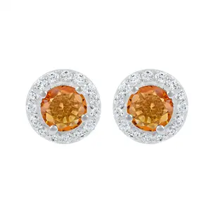 Round Gemstone Citrine Studs Sterling Silver Cubic Zirconia Stud Valentine Day Minimalist Earring Jewelry From Wholesaler