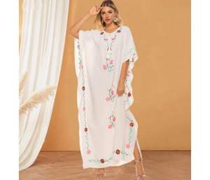 Resort Wear <b>Women</b> Beach Casual Loose Embroidered Boho <b>Kaftan</b> Ladies Swimsuit Cover up <b>Dress</b> With Tassel Decor - Product Image 3